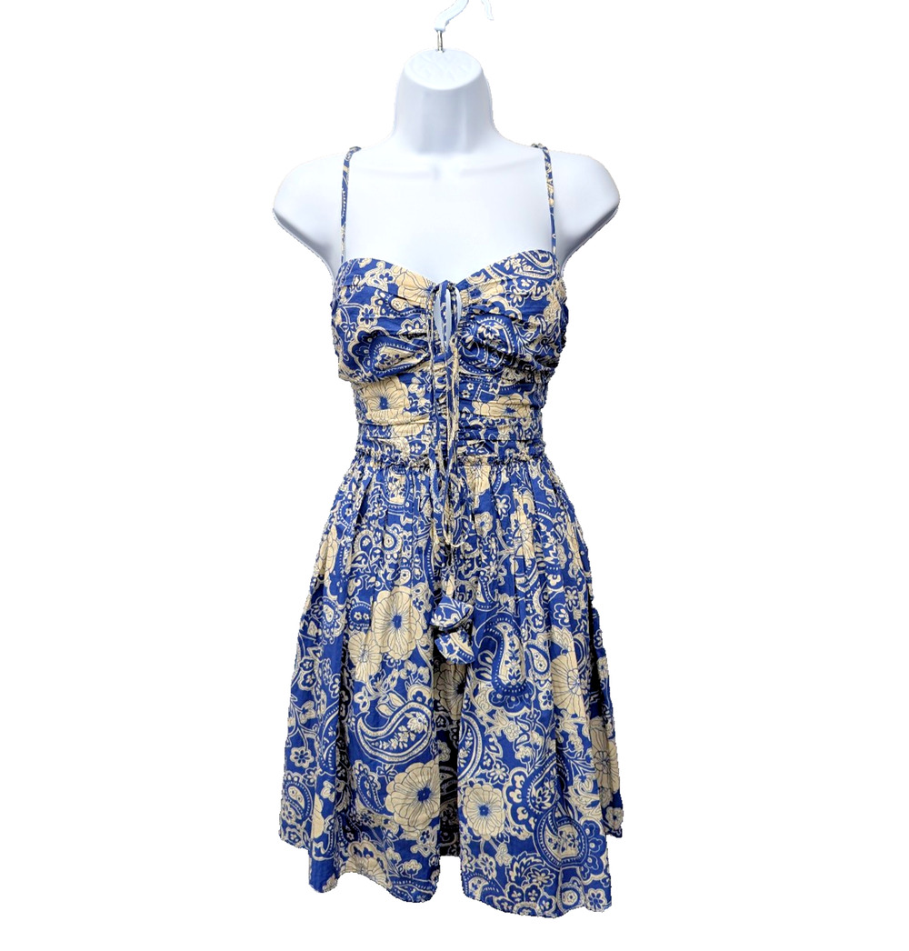 Aqua Mini Dress Womens Large Blue Coastal Resort Floral Paisley Resort Summer
